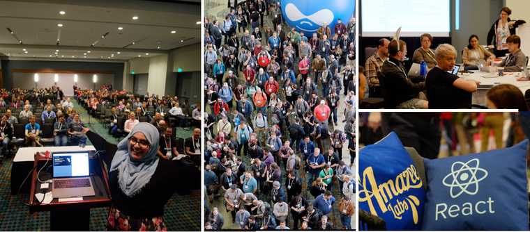 Photo collage of attendees at Drupal community events.